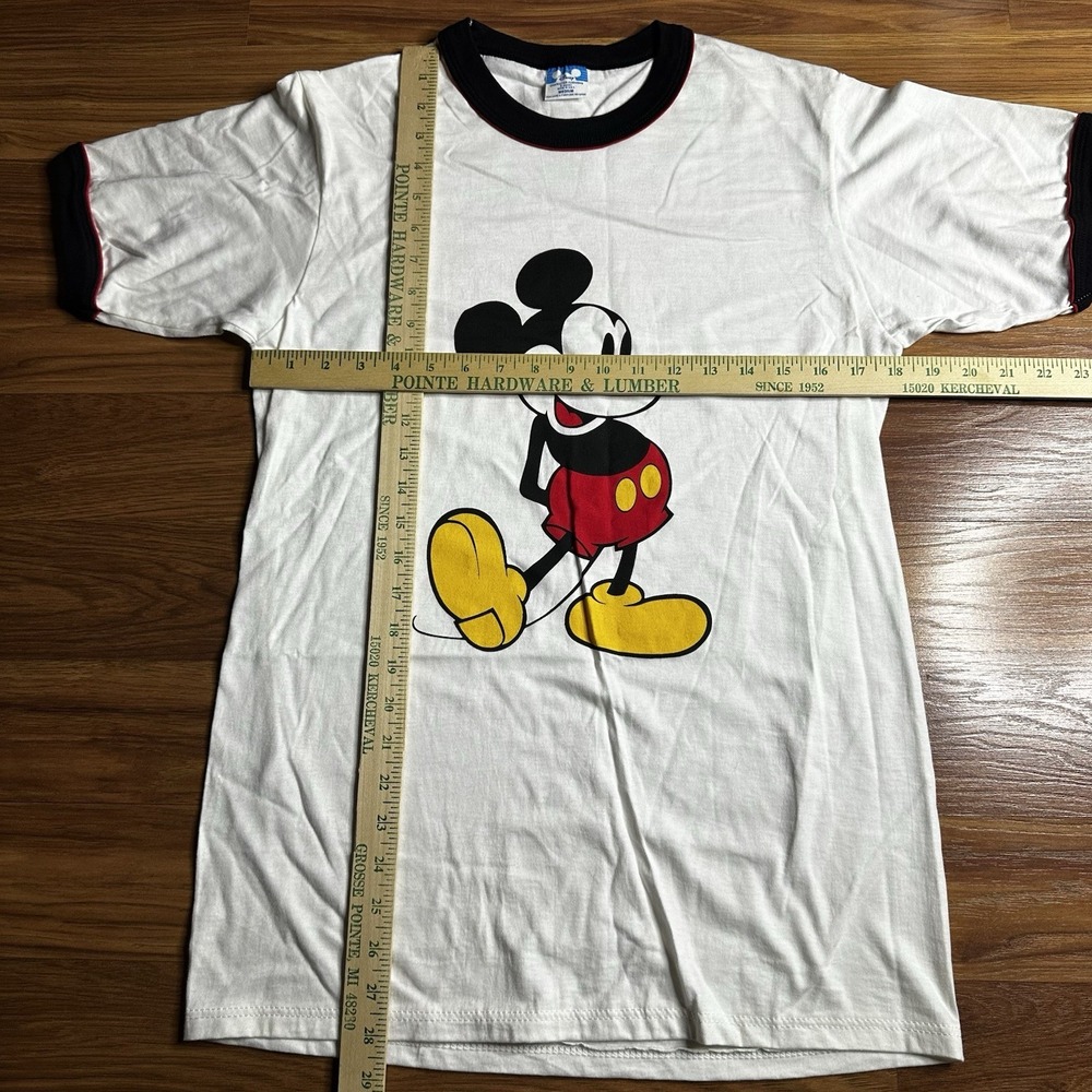 Vintage 80s Walt Disney Mickey Mouse Shirt Mens Medium White Ringer Made in USA - Picture 3 of 8